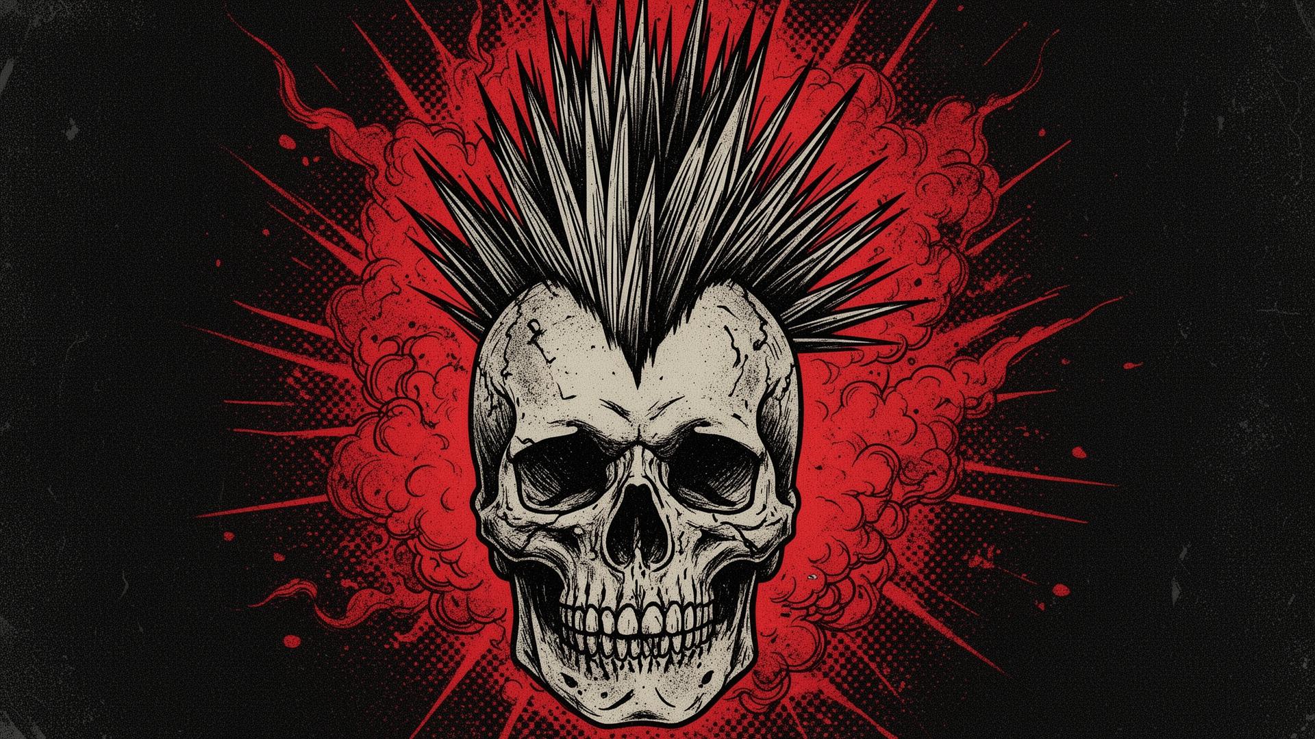 Punk skull illustration with red smoke